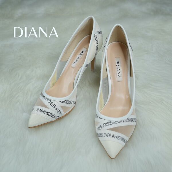 《極美品》DIANA ロゴテープパンプス メッシュ ダイアナ 25