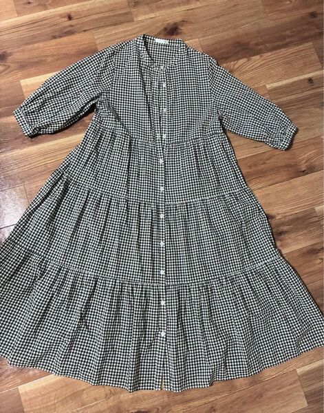 COLZAギンガムチェック柄 ロングシャツワンピース 七分袖