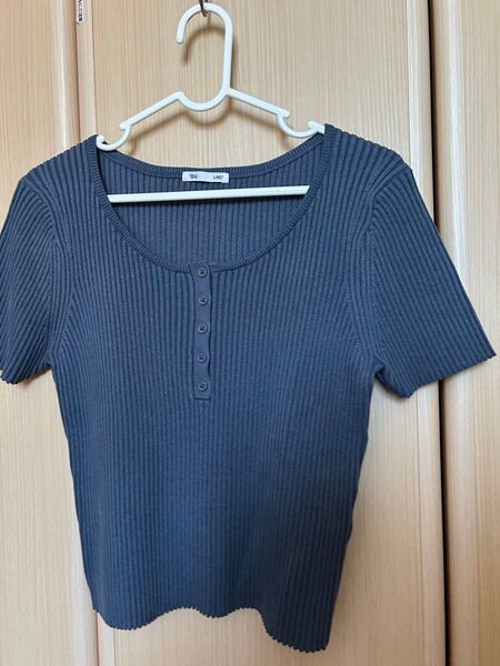 GU リブニットトップス 半袖 ネイビー Lサイズ
