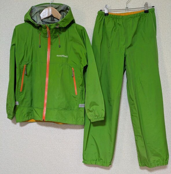 汚れあり mont-bell 緑色 レインスーツ 150 上下セット