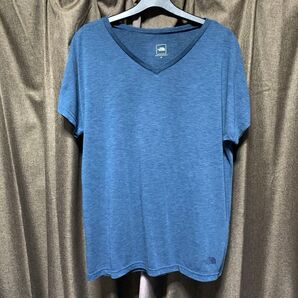 美品 レディース ノースフェイス S/S フラッシュドライ メリノ クルー ストームブルー XLサイズ Vネック メリノ 半袖