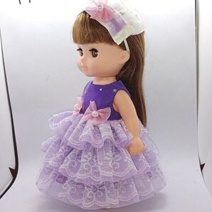 メルちゃん ソランちゃんサイズ ハンドメイド 3段フリルのパープルドレス