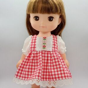 メルちゃん ソランちゃんサイズ ハンドメイド 赤白ギンガムチェックのワンピース S5-117
