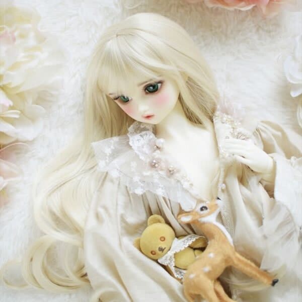BJD SD ウィッグ 金髪 ロングヘア 巻き髪 ぱっつん ホワイトゴールド ドール 6インチ 7インチ 1/6 高温シルク 耐熱