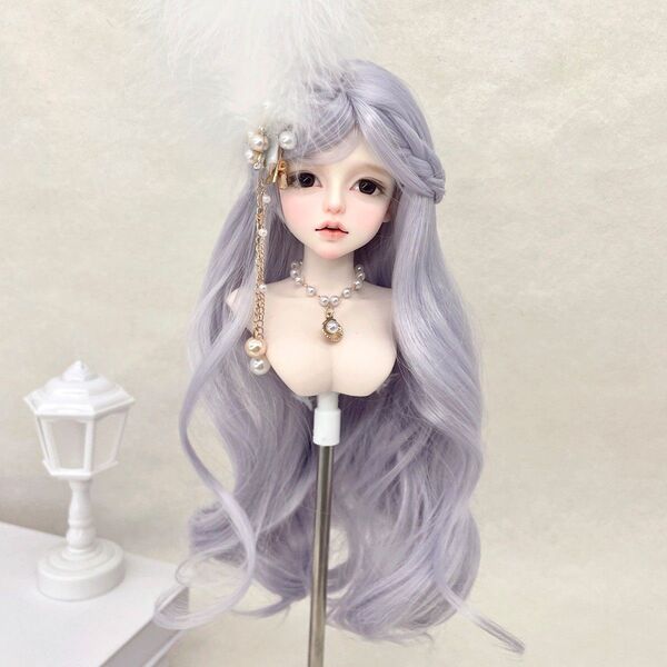 ドールウィッグ 7インチ 6インチ BJD SD ロングヘア カールウィッグ ブルーグレーグレーカラー ドール用ウィッグ 高温耐熱
