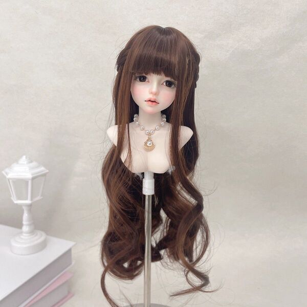 ロングヘア ドールウィッグ ダークブラウン 1/6スケール BJD対応 SD対応 高温耐熱素材 三つ編みヘア ハーフアップウィッグ