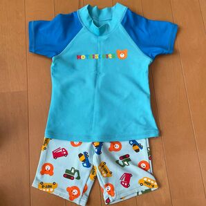 ミキハウス ホットビスケッツ 水着 ラッシュガード 上下セット 90 スイムウェア 車 乗り物