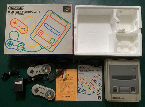【動作確認済:すぐ遊べる】スーパーファミコン本体(箱説明書付)+ACアダプター+3色ケーブル セット