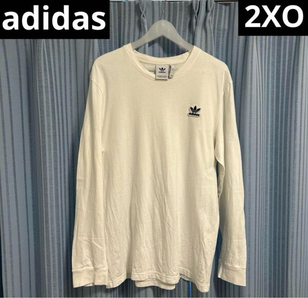 adidas originals ロンT 白 胸ワッペン 2XO アディダス ホワイト 長袖Tシャツ ロンT 長袖 Tシャツ ロゴ