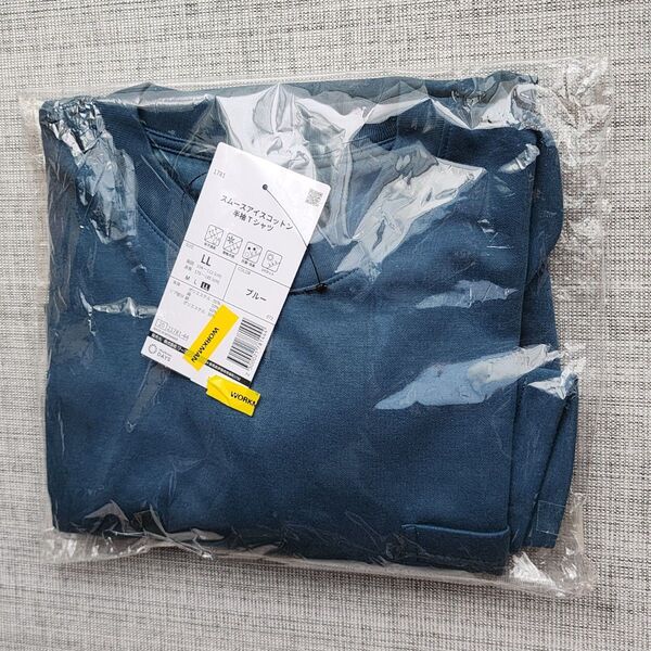 【新品 タグ 付き】 ワークマン LL サイズ スムース アイス コットン 半袖 Tシャツ 胸ポケット ブルー WORKMAN