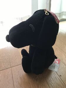 即決 新品 スヌーピー ブラック ぬいぐるみ コーデュロイ 黒 SNOOPY PEANUTS BLACK ストラップ ナスカン付き 大きいサイズ