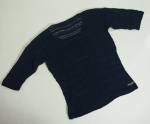 イーブス YEVS ざっくりかぎ針編み透かしニット 五分袖クルーネック(黒ブラック)柔らかな肌触り レイヤード 重ね着 ふんわり