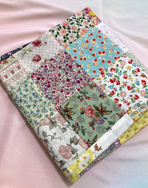パッチワークマルチカバー ブルー ハンドメイド