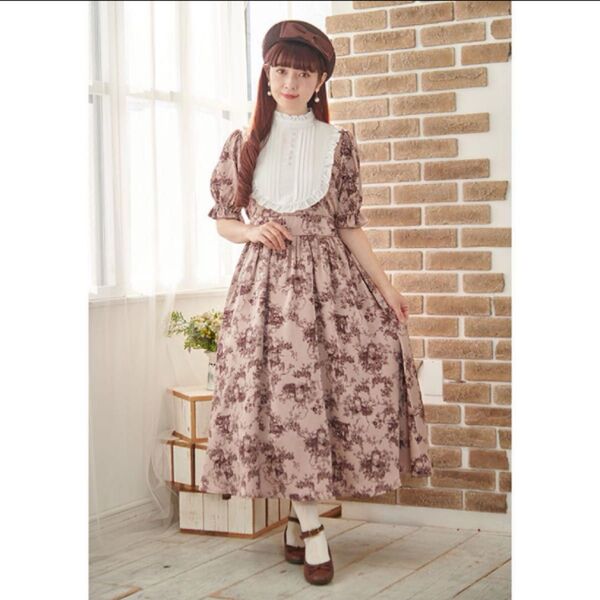 新品 しまむら青木美沙子コラボ mpetit トワルドジュイ柄半袖ワンピース フリル Lサイズ ピンク