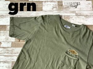 ☆送料無料☆ grn ジーアールエヌ 古着 半袖 胸ポケット付き Tシャツ メンズ 2 M オリーブ トップス 中古 即決 