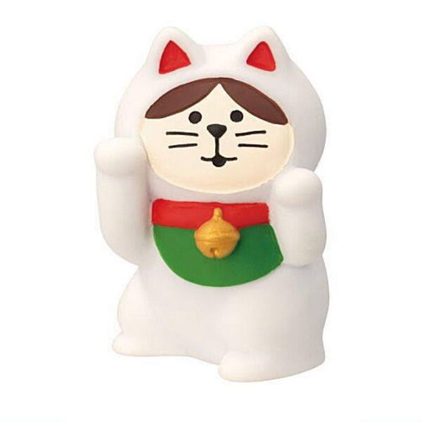 新品未使用 デコレ コンコンブル 踊る招き猫 右手上げ 白 幸運招き ねこ 置物 ネコ インテリア