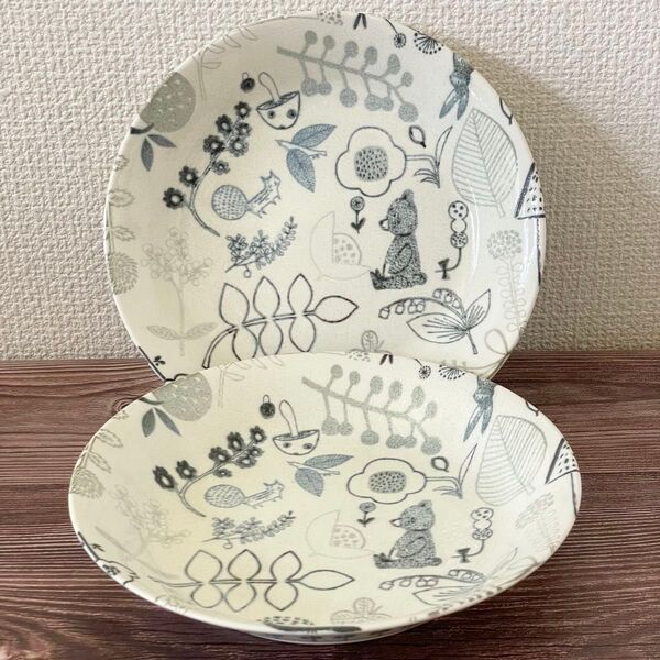 新品未使用 Shinzi Katoh シンジカトウ カレー皿 クマの散歩道 2枚セット 21.7cm 美濃焼 お皿