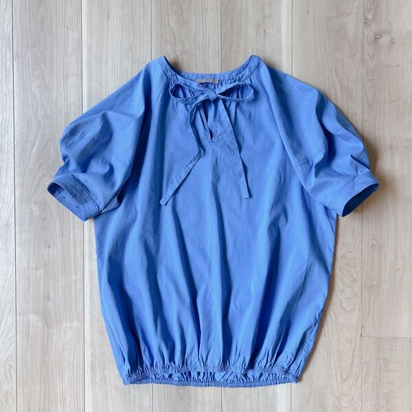 23ss*theory luxes セオリーリュクス Crisp Linen Kay 水色 ライトブルー ボウタイ 麻ブレンド