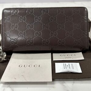 新品同様! グッチ GUCCI 財布 長財布 シマレザー GG金具 ラウンドファスナー
