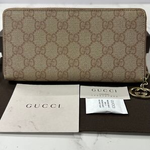 新品同様! グッチ GUCCI 財布 長財布 GGスプリーム GG金具 ラウンドファスナー