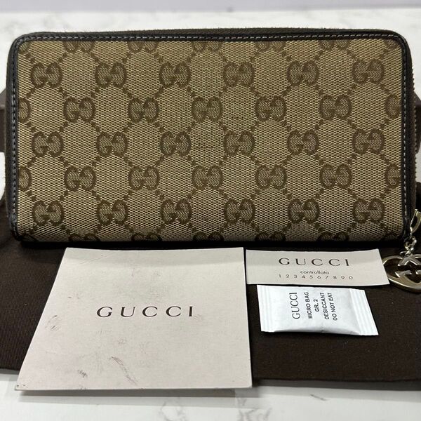 新品同様! グッチ GUCCI 財布 長財布 GGキャンバス ハート金具 ラウンドファスナー