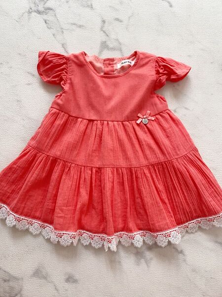 ワンピース 女の子 ピンク 半袖ワンピース キッズ服 ドレス コーラルピンク スラップスリップ