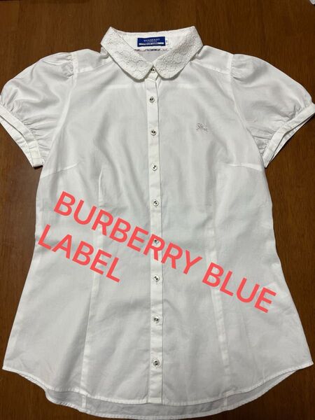 BURBERRY BLUE LABEL バーバリーブルーレーベル 半袖ブラウス ボースロゴ付き ホワイト 襟レース 38