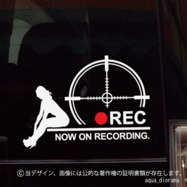 ドライブレコーダー/ドラレコ録画中ステッカー:ノーズアート/サイト01/WH
