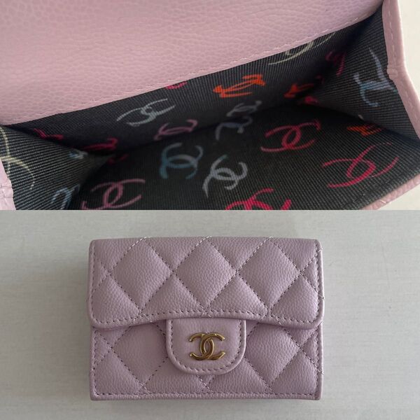 シャネル キャビアスキン クラシック スモール フラップウォレット 折り財布 CHANEL ピンク ココマーク マルチカラー