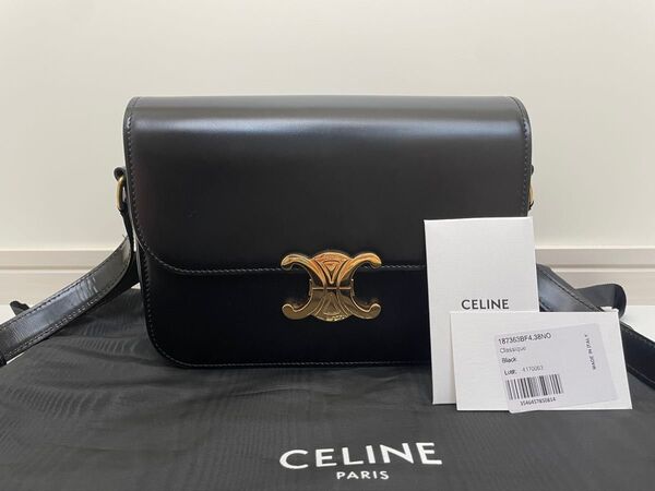 セリーヌ クラシック トリオンフ バッグ / シャイニーカーフスキン 黒 ブラック ゴールド 金色 CELINE ショルダーバッグ