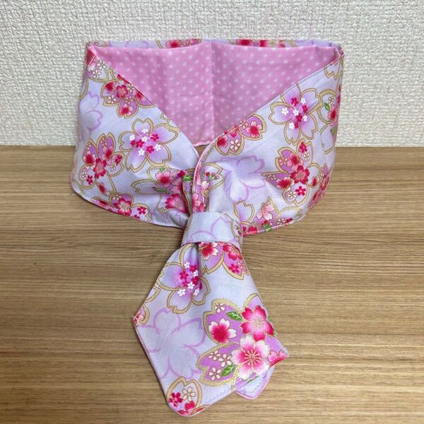 ハンドメイド ピンクの桜柄&ドットのネッククーラー