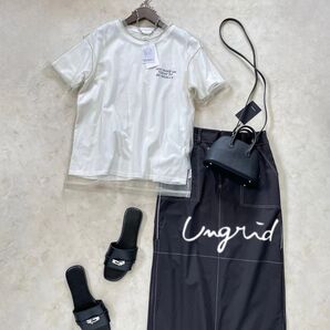 在庫1枚のみ新品!ungridアングリッド3wayチュールTシャツ白×グレージュチュールシアートップス チュールレイヤードTee