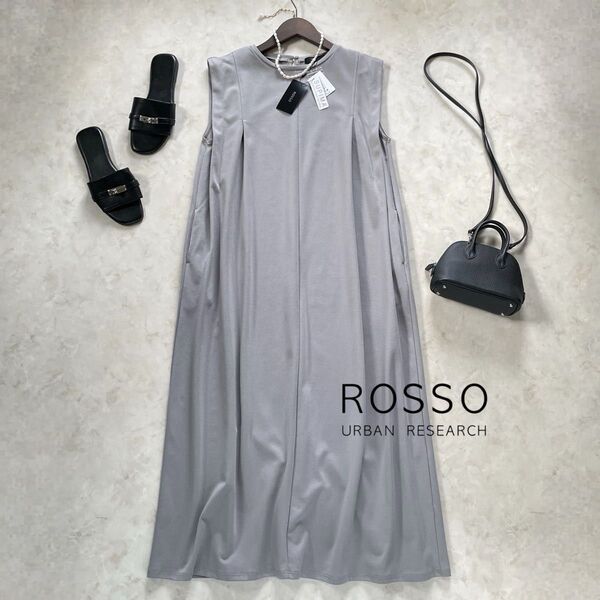 在庫1枚のみ新品1.4万!アーバンリサーチロッソROSSO汗染み防止ショルダータックノースリーブワンピーススーピマコットンワンピ