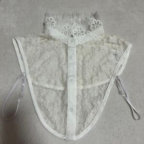 つけ襟 スタンドカラー レース ホワイト 白 ボタン ショルダーストラップ付き