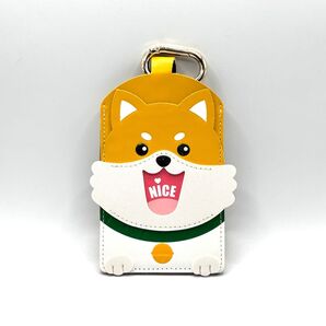 新品 柴犬 スマイル パスケース カラビナ付き 犬雑貨 ICカード 定期入れ