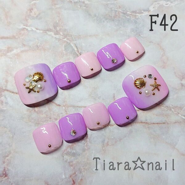 F42☆フットネイル パープル サマー ネイルチップ ペディキュア