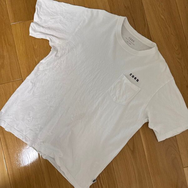 【美品】coen メンズTシャツ ポケット白 L USA COTTON 半袖 胸ポケット トップス 半袖Tシャツ ホワイト 無地