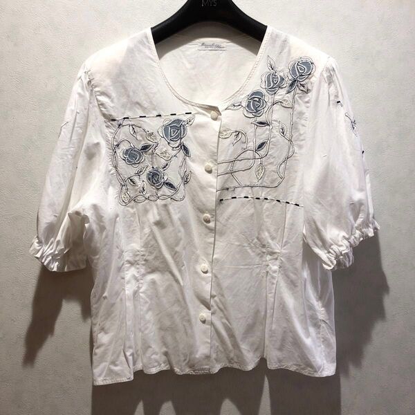 訳あり シニア向き 刺繍レースコットンブラウス M