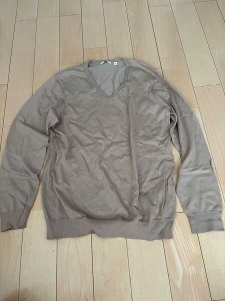 ニット セーター UNIQLO Vネック ベージュ ユニクロ L 長袖