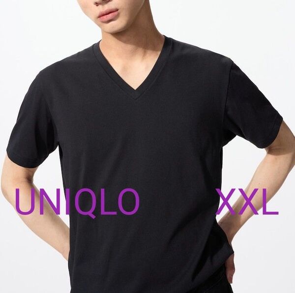 UNIQLO ユニクロ Vネック Tシャツ 半袖 無地 トップス ブラック XXL 3L ドライカラー