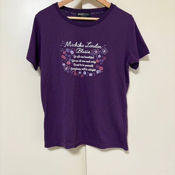 Tシャツ 半袖 パープル ミチコロンドン 花柄 夏 旅行 コシノミチコ ポリエステル 綿 Mサイズ プリント レディース