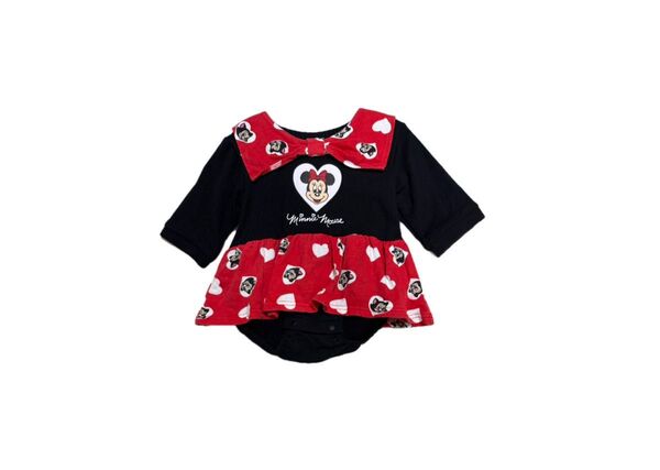 【Disneyディズニー】美品 ミニーマウス ワンピース風ロンパース 70〜80