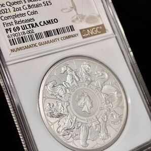 【希少な2oz銀貨】2021イギリス クイーンズビーストコンプリート2ozプルーフ銀貨 PF69UC FirstReleases
