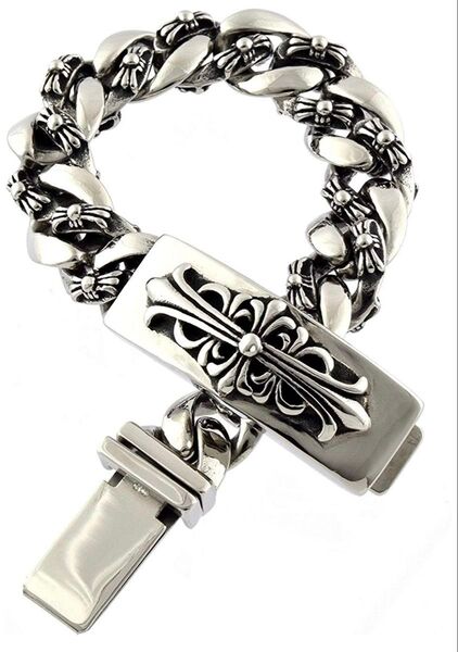 シルバーアクセサリー ブレスレット クロス 十字架 フローラルクロス 316L ID
