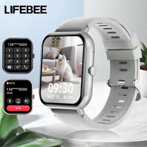LIFEBEE スマートウォッチ1.83インチHDフルタッチスクリーン 通話可能、スポーツモード、歩数計、メッセージアラート
