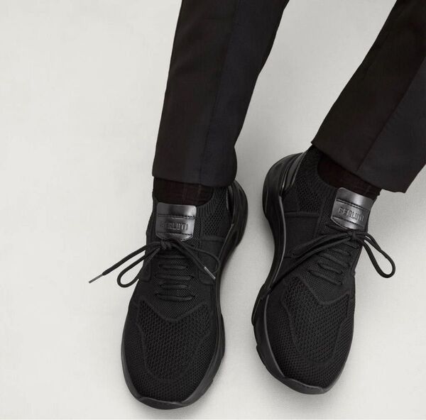 Berluti ベルルッティ オールブラック スニーカー シャドウ 27 8.5 ニットスニーカー パティーヌレザー