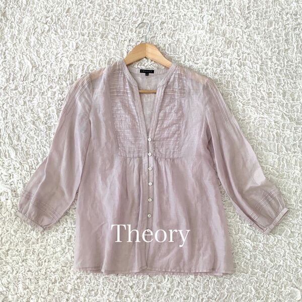 theory くすみピンク トップス ブラウス 透け感 シアー