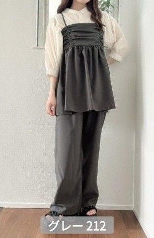 【新品未使用】しまむら mir.. × ririka ビスチェ セットアップ Mサイズ 中灰 ギャザー グレー ペプラム ビスチェ