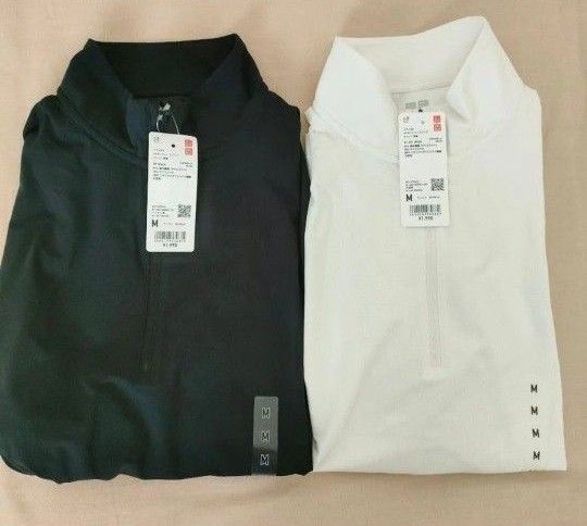 【新品未使用】ユニクロ ドライEX UVカットハーフジップTシャツ サイズ 白黒 2枚セット Mサイズ