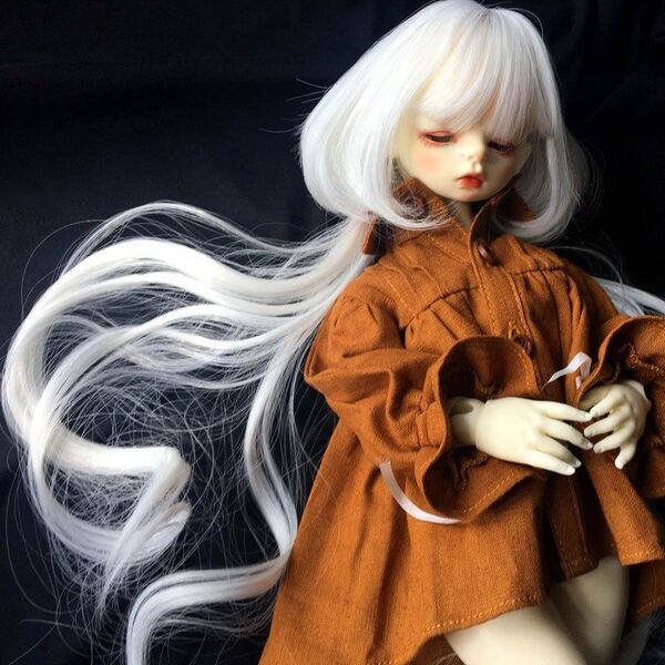 ウィッグ ドール用 6〜7インチ 白髪 ホワイト カール パーマ可能 SDドール BJDドール 1/6ドール対応 ドール衣装